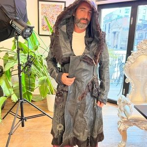 Men’s leather coat with fur details